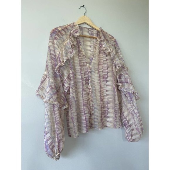 Alexis Samel Ruffle Wisteria Button Down V-Neck Top Women's Multi Size: XS NWOT - Picture 4 of 8